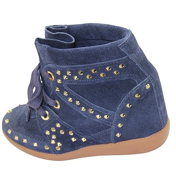 Schutz Sailfish Dark Blue Suede Hidden Wedge Lace-Up Sneaker Size 6 - Picture 5 of 11